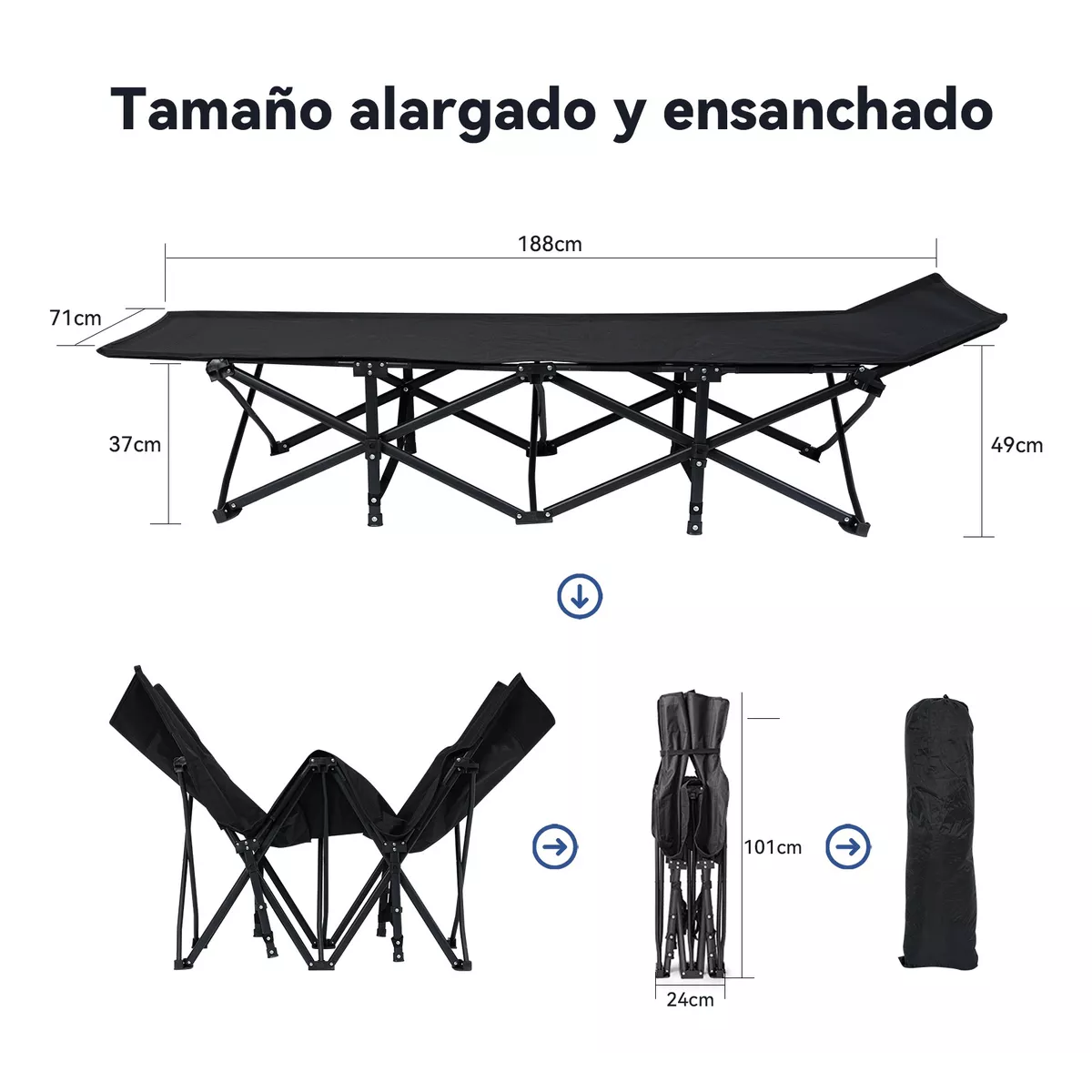 Cama Portatil Plegable Catre Para Acampar Con Colchón 188x71