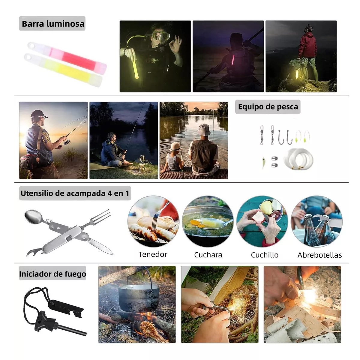 Kit D Supervivencia Emergencia Completo P/senderismo Camping