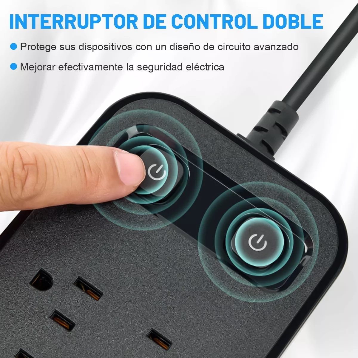 Regleta Multicontactos Tomacorrientes C/12, 2 Usb, 2 Tipo C Negro