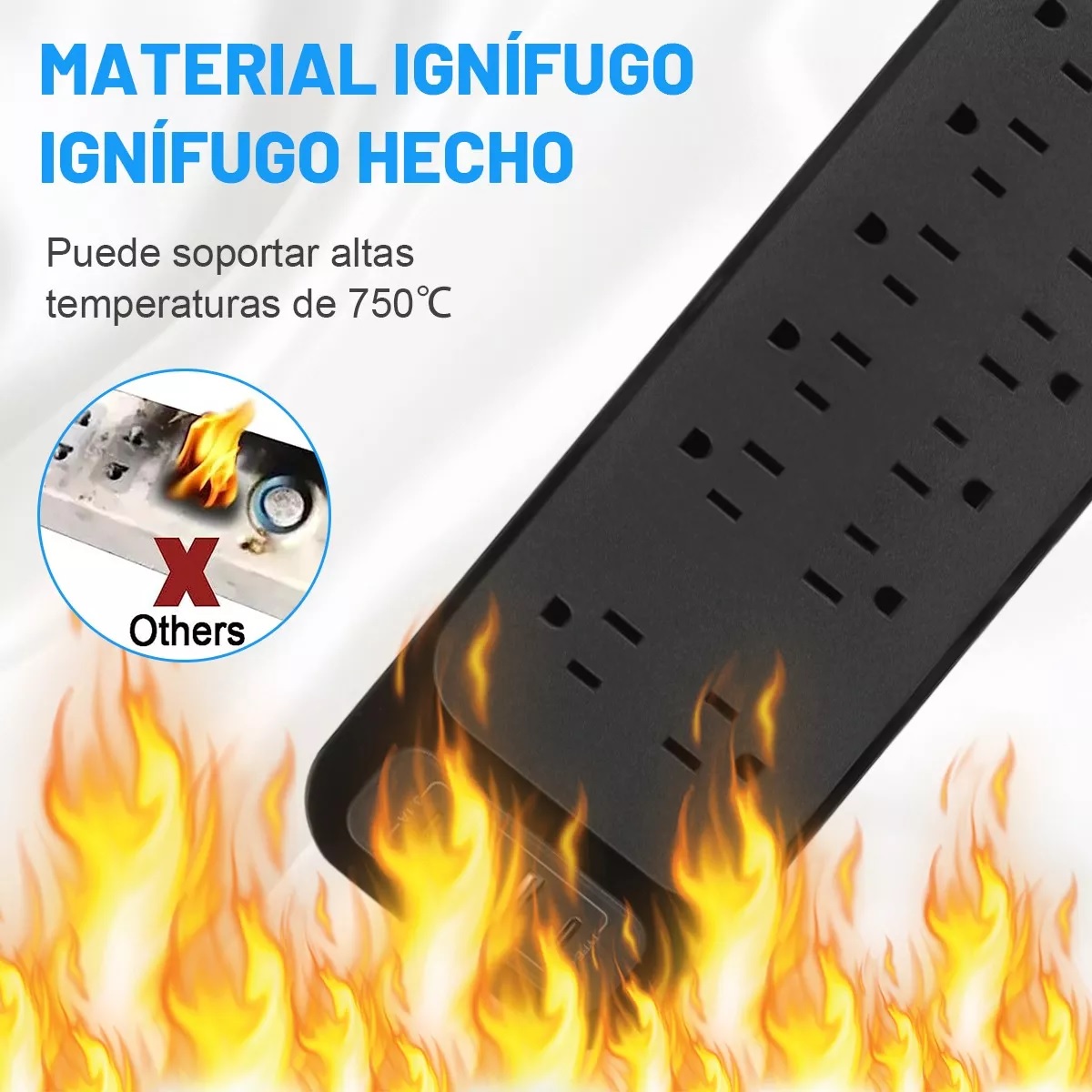 Regleta Multicontactos Tomacorrientes C/12, 2 Usb, 2 Tipo C Negro