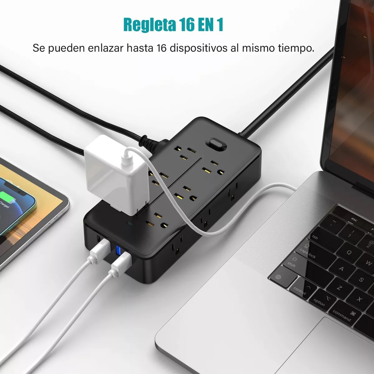 Regleta Cargador Multicontactos Con 4 Salidas Y 3 Usb