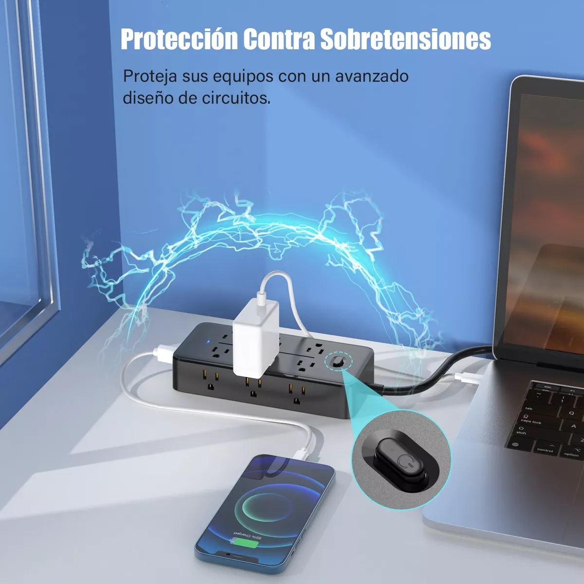 Regleta Cargador Multicontactos Con 4 Salidas Y 3 Usb