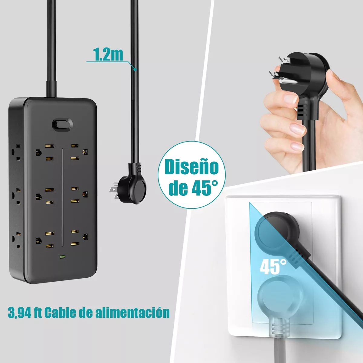 Regleta Cargador Multicontactos Con 4 Salidas Y 3 Usb