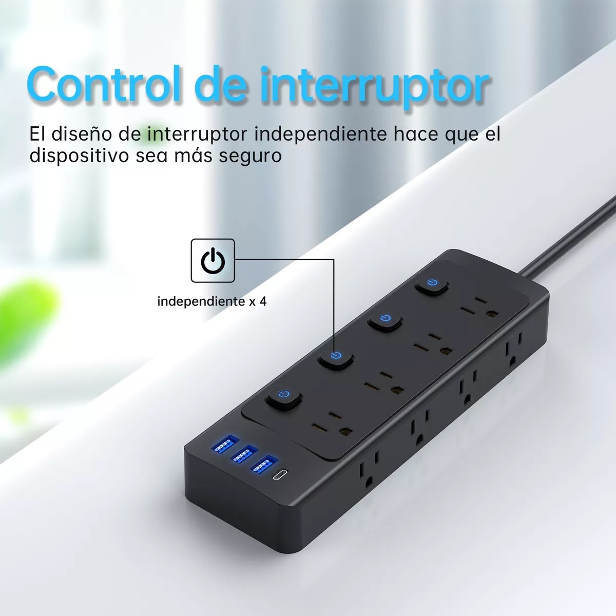 Regleta Multicontactos Con 8 Tomas Interruptor Independiente