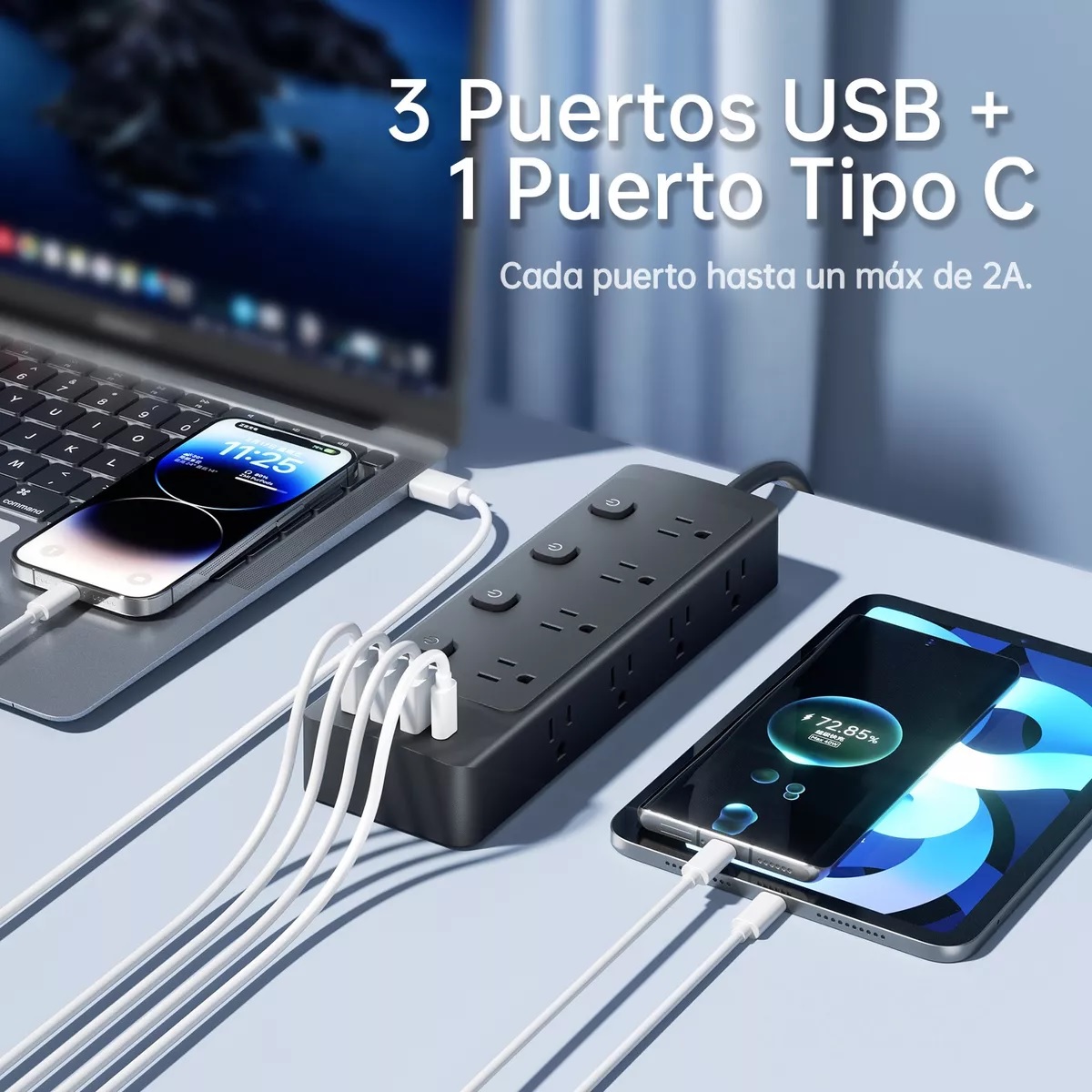 Regleta Multicontactos Con 8 Tomas Interruptor Independiente