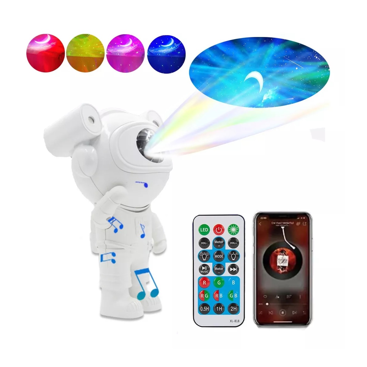 Proyector De Estrellas Astronauta Luz De Noche Con Bluetooth