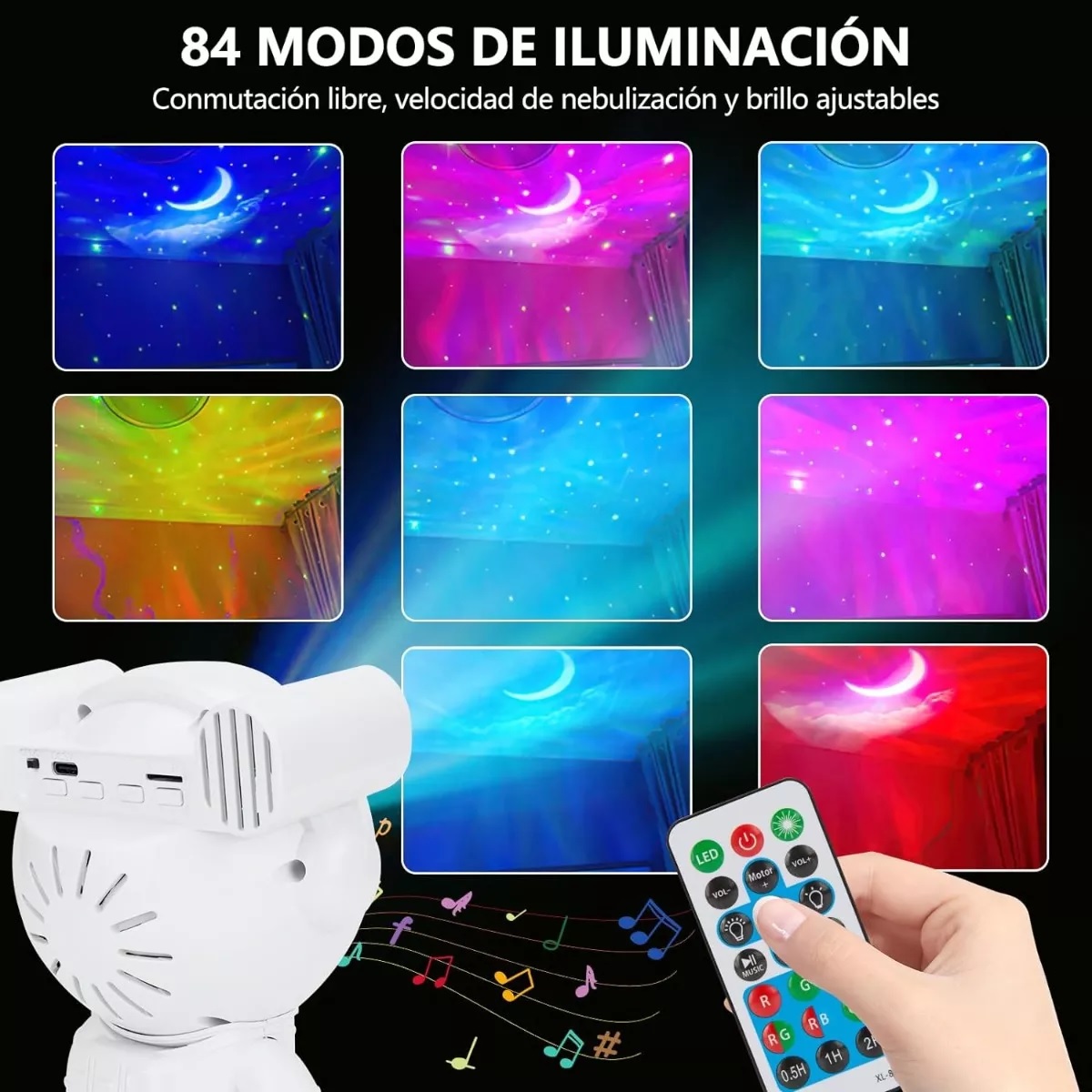 Proyector De Estrellas Astronauta Luz De Noche Con Bluetooth