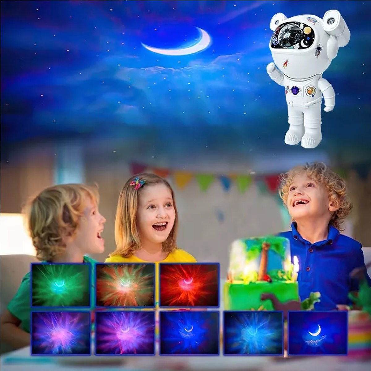 Proyector De Estrellas Astronauta Luz De Noche Con Bluetooth