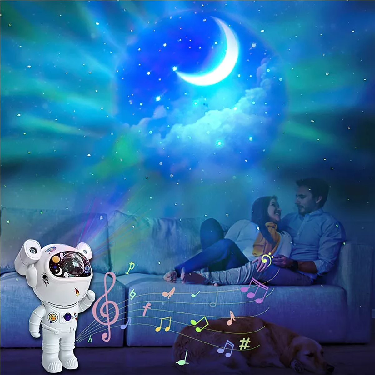 Proyector De Estrellas Astronauta Luz De Noche Con Bluetooth