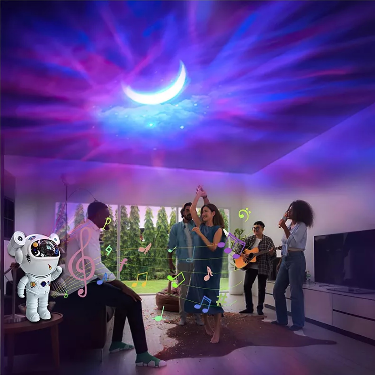 Proyector De Estrellas Astronauta Luz De Noche Con Bluetooth