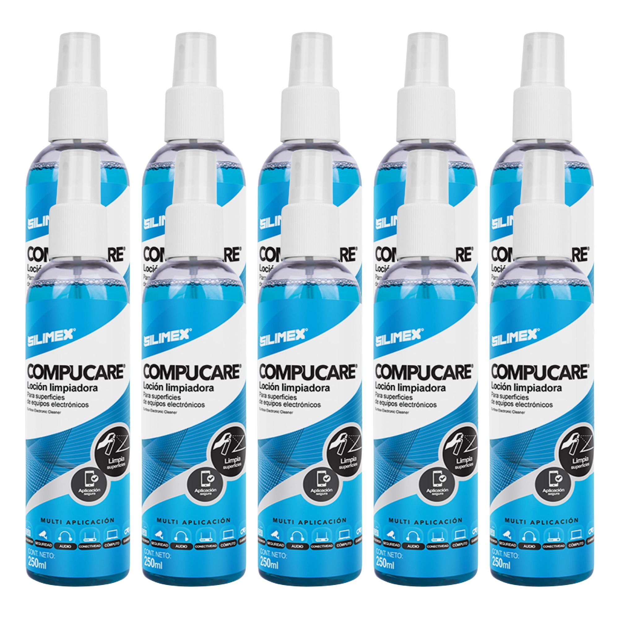 10 Pack - Loción limpiadora, Silimex Compucare, para superficies de equipo electrónico, 250 ML.