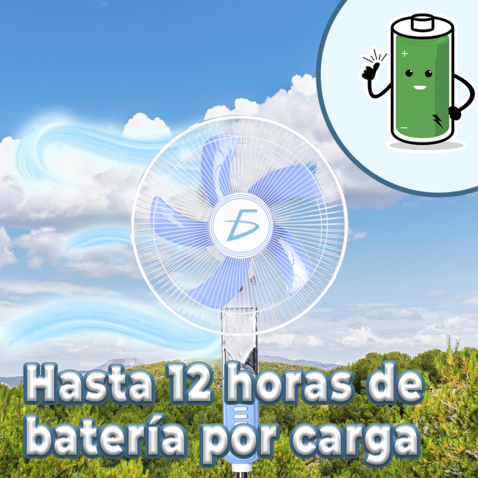 Ventilador Solar De Mesa De 16 Pulgadas Altura Regulable