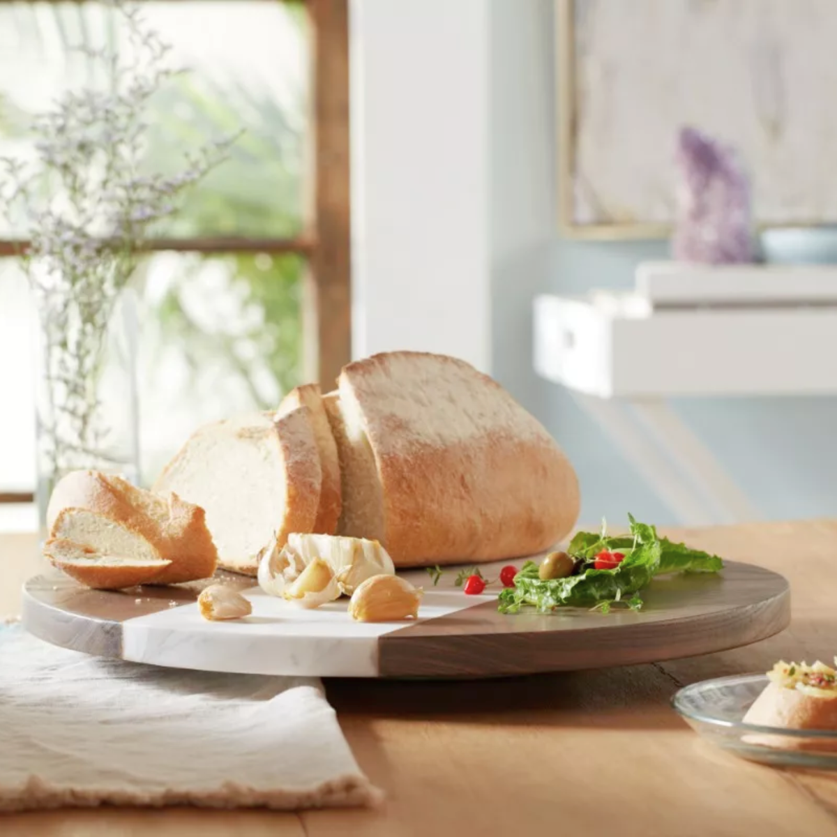 Base Giratoria De Madera Y Marmol 38 Cm