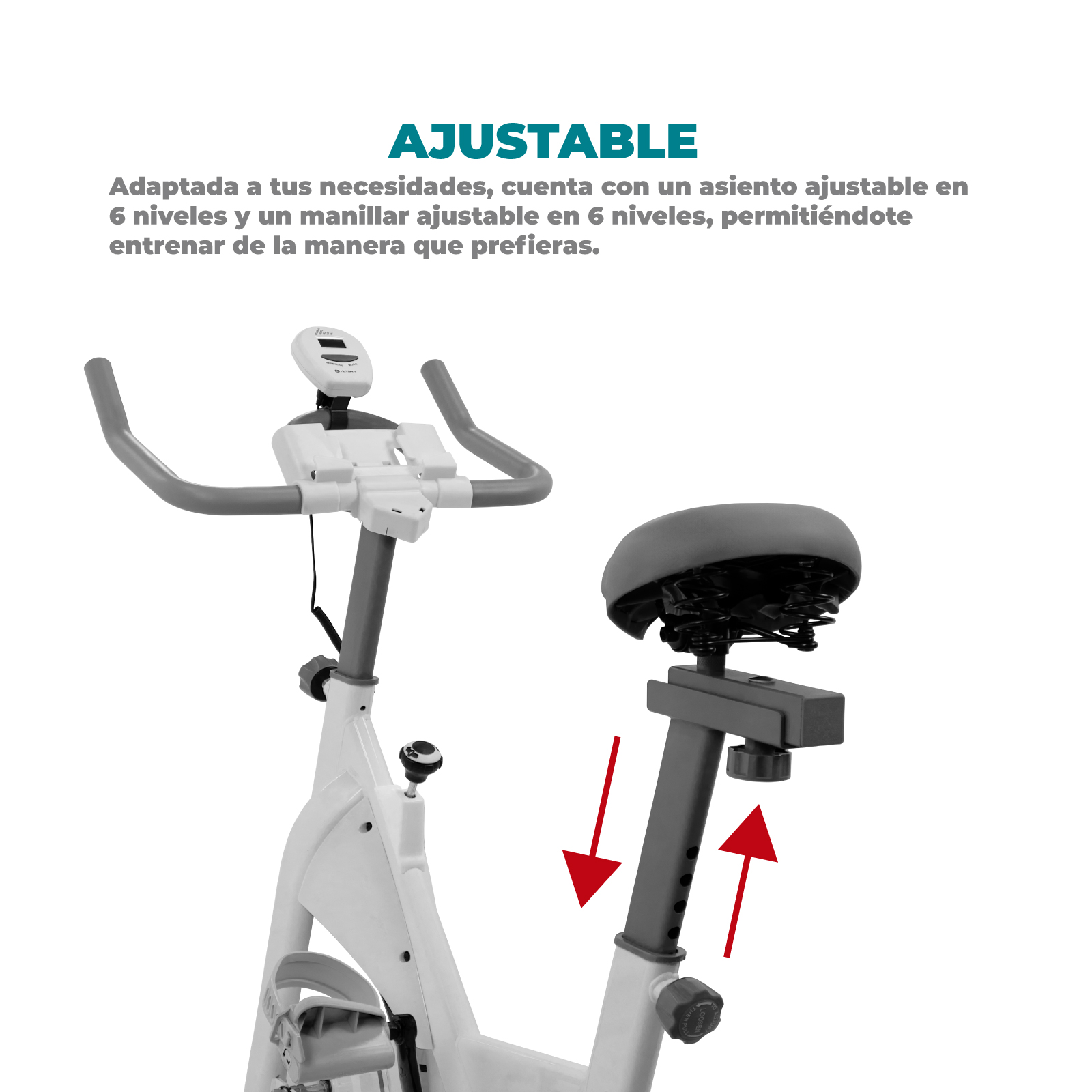 Altera - Bicicleta Fija ajustable para Spinning con disco de inercia y un monitor de progreso (BLANCO/GRIS)