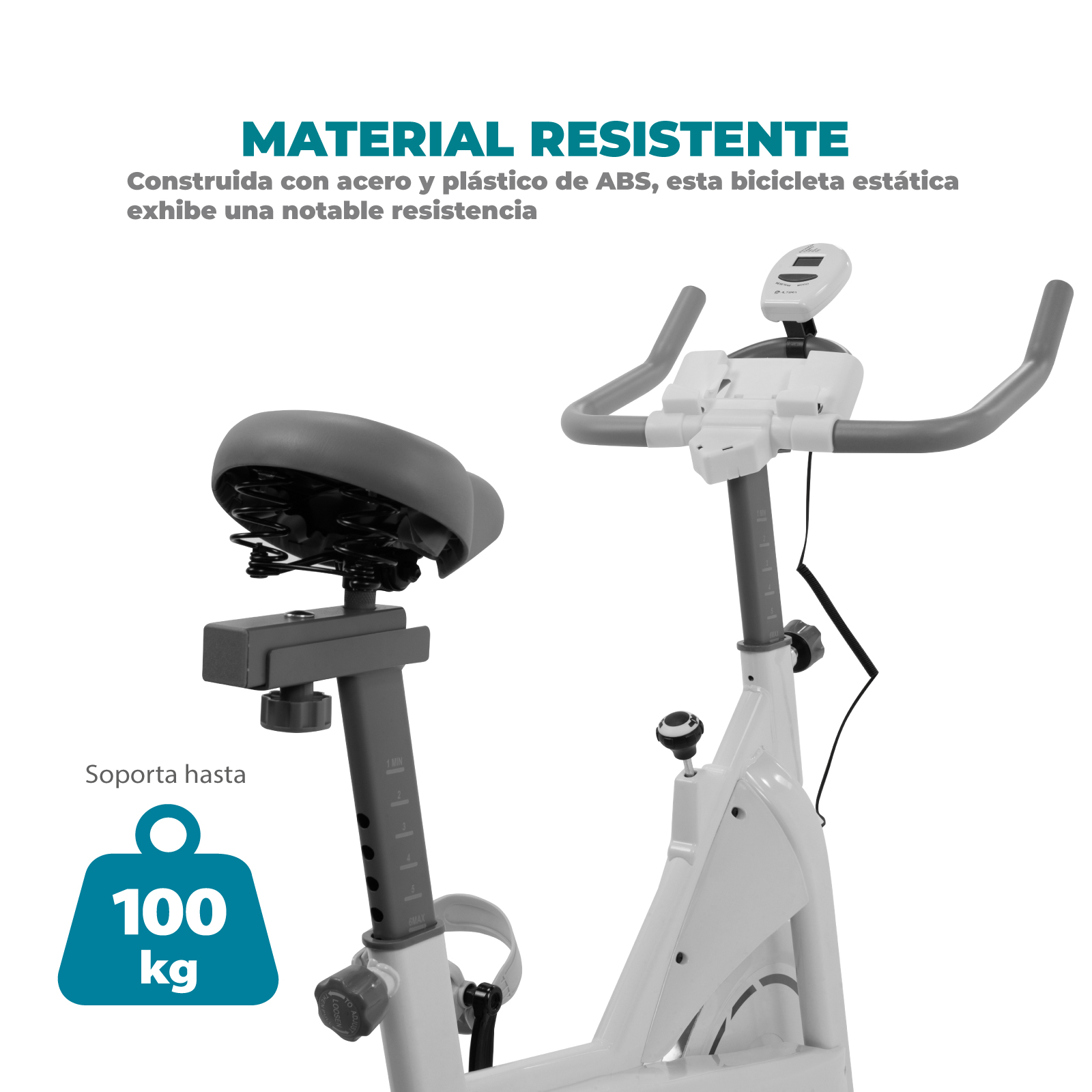 Altera - Bicicleta Fija ajustable para Spinning con disco de inercia y un monitor de progreso (BLANCO/GRIS)