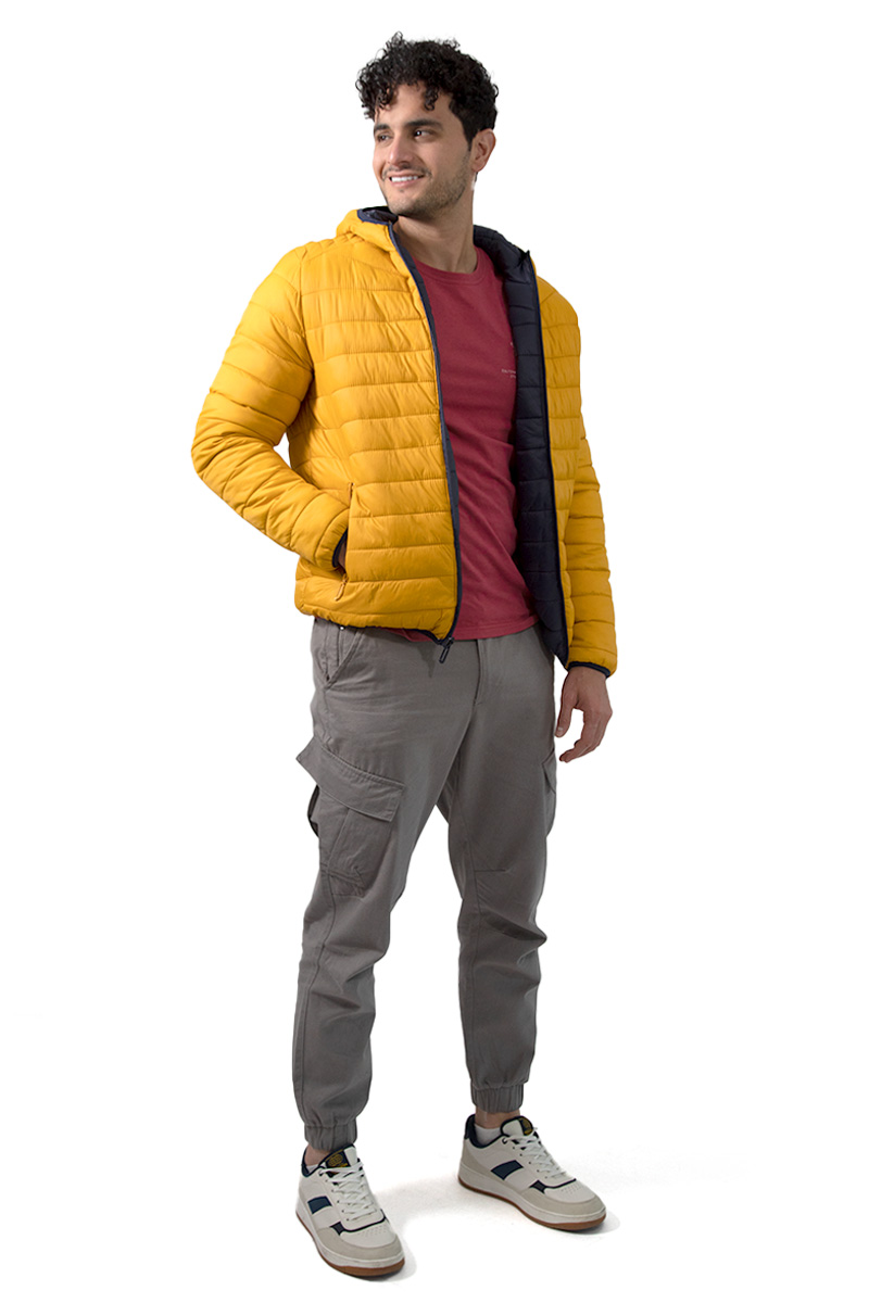 Chamarra Para Hombre Acolchada Doble Vista Con Gorro