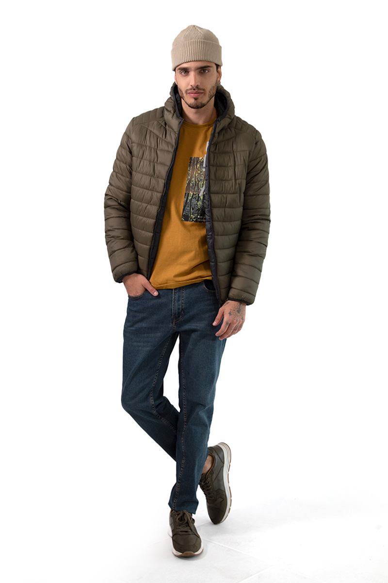 Chamarra Para Hombre Acolchada Doble Vista Con Gorro