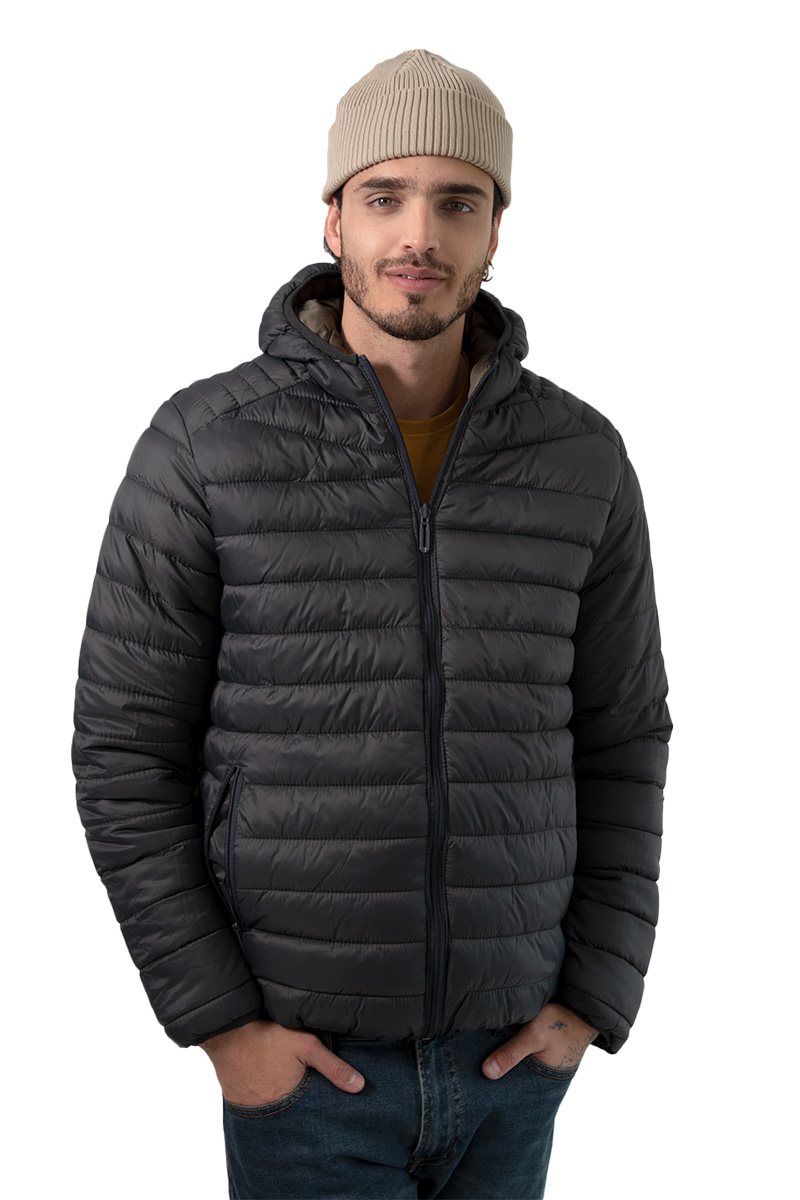 Chamarra Para Hombre Acolchada Doble Vista Con Gorro