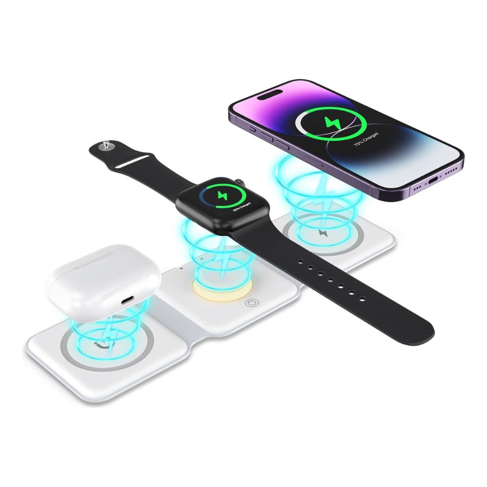 Cargador Inalámbrico Magnético 3 En 1 Portátil Plegable