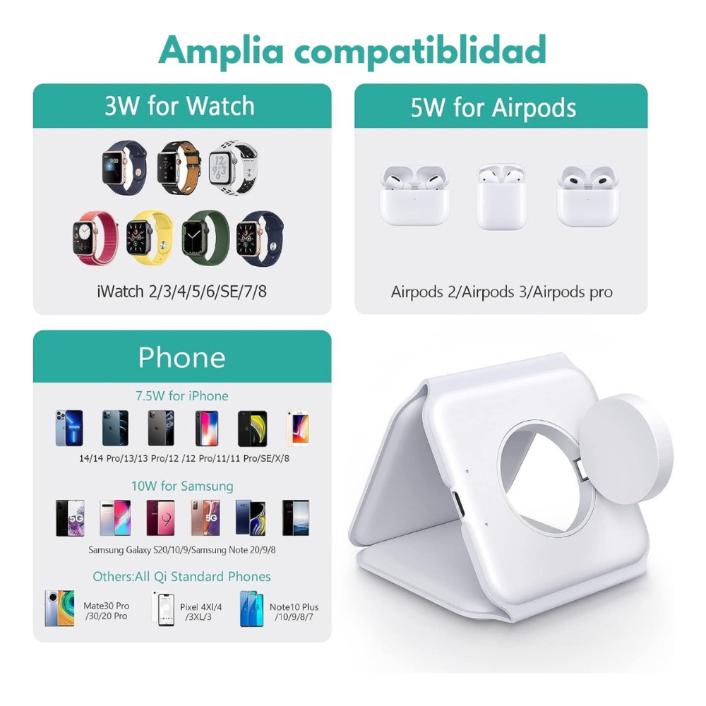 Cargador Inalámbrico Magnético 3 En 1 Portátil Plegable