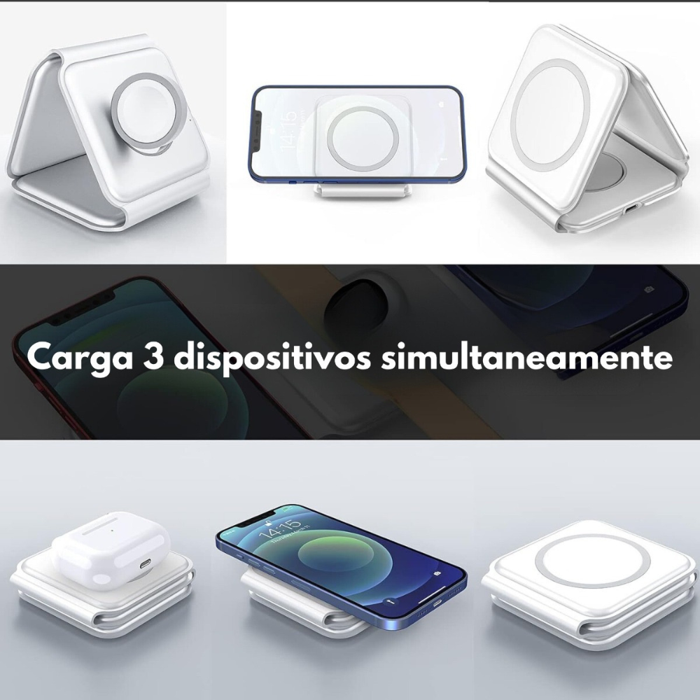 Cargador Inalámbrico Magnético 3 En 1 Portátil Plegable