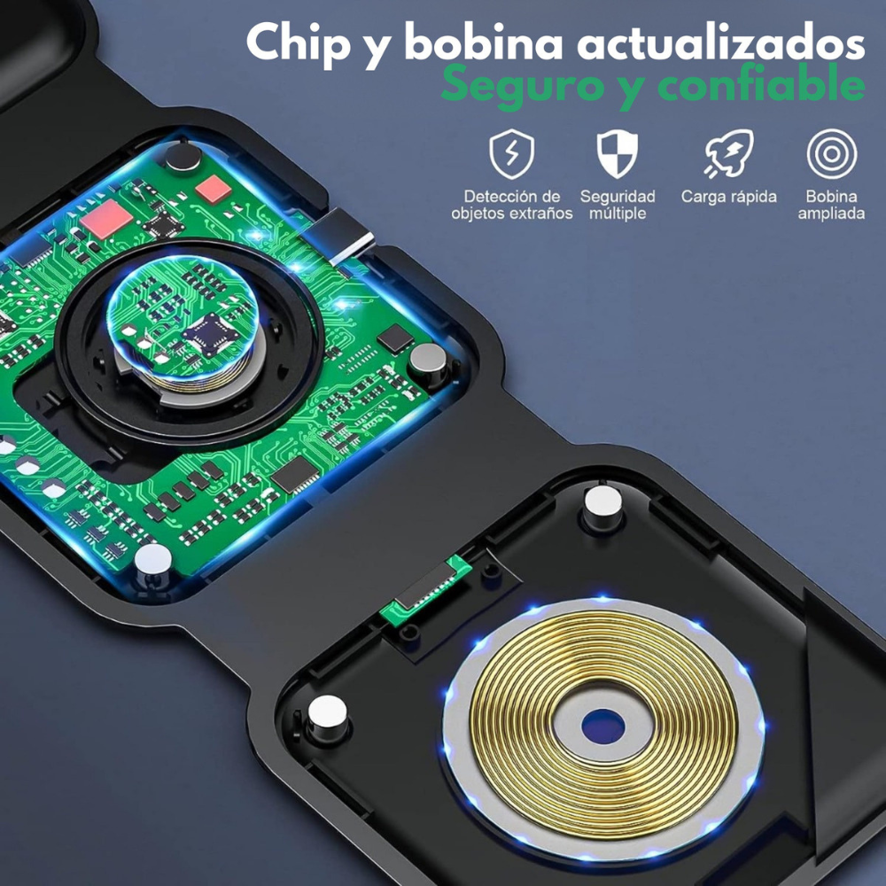 Cargador Inalámbrico Magnético 3 En 1 Portátil Plegable