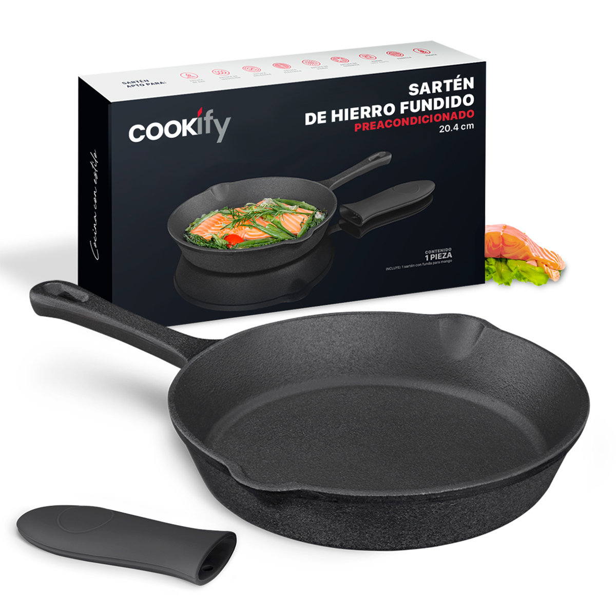 Sartén con Antiadherente de Hierro Fundido 20.4 cm Comal Negro Cookify