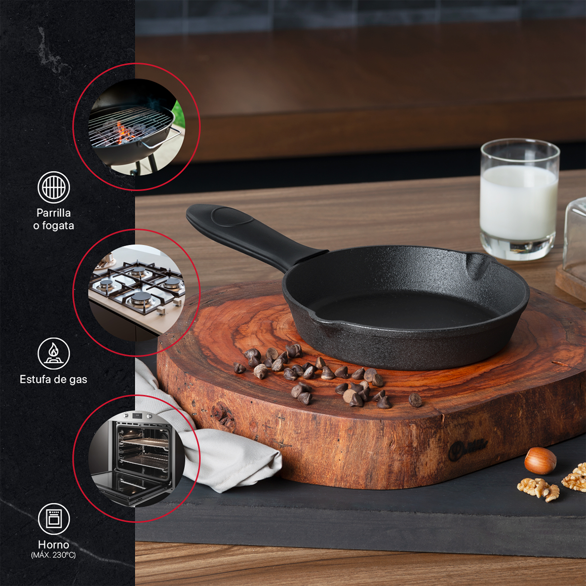 Sartén con Antiadherente de Hierro Fundido 20.4 cm Comal Negro Cookify