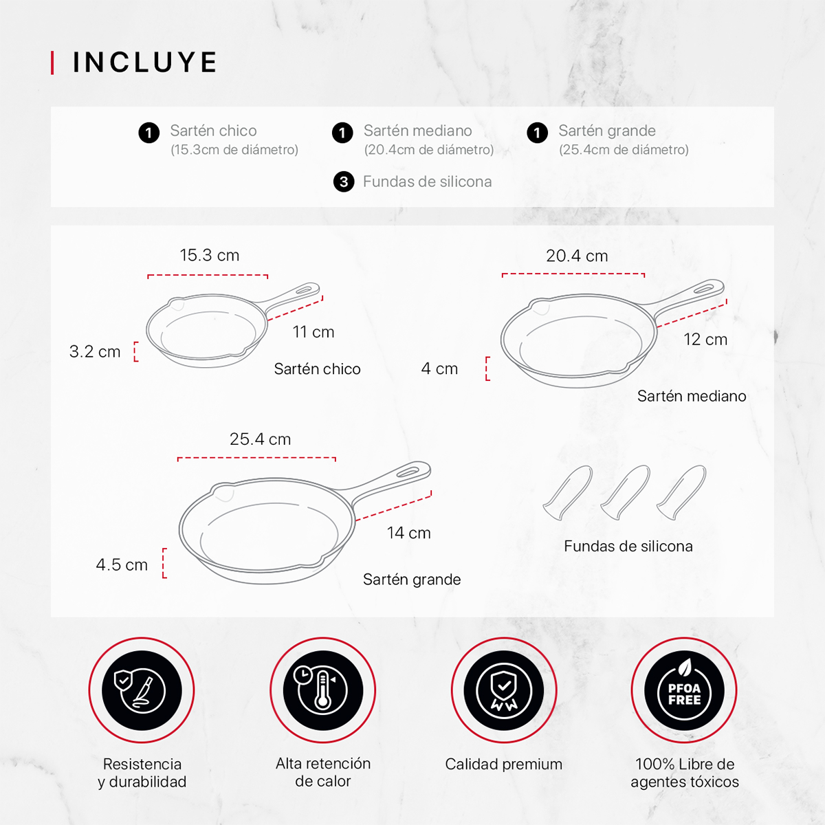 Juego Set con 3 Sartenes de Hierro Fundido Precurados Negro Cookify.