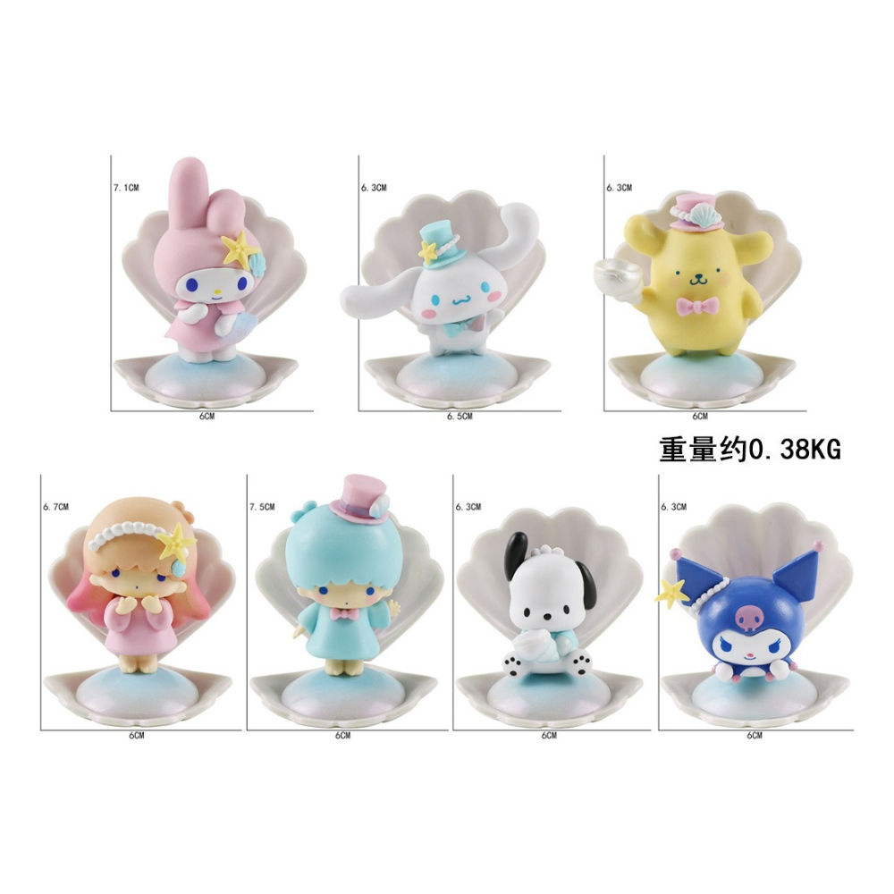 MR. GADGETS Figuras de Sanrio 9 cm, Hello Kitty y sus Amigos, Kuromi, My Melody, Pochacco, Little Twin Stars, Cinnamoroll, Pompompurin, Estatuillas Adorables Kawaii Decoración, Colección de 6 Unidades.