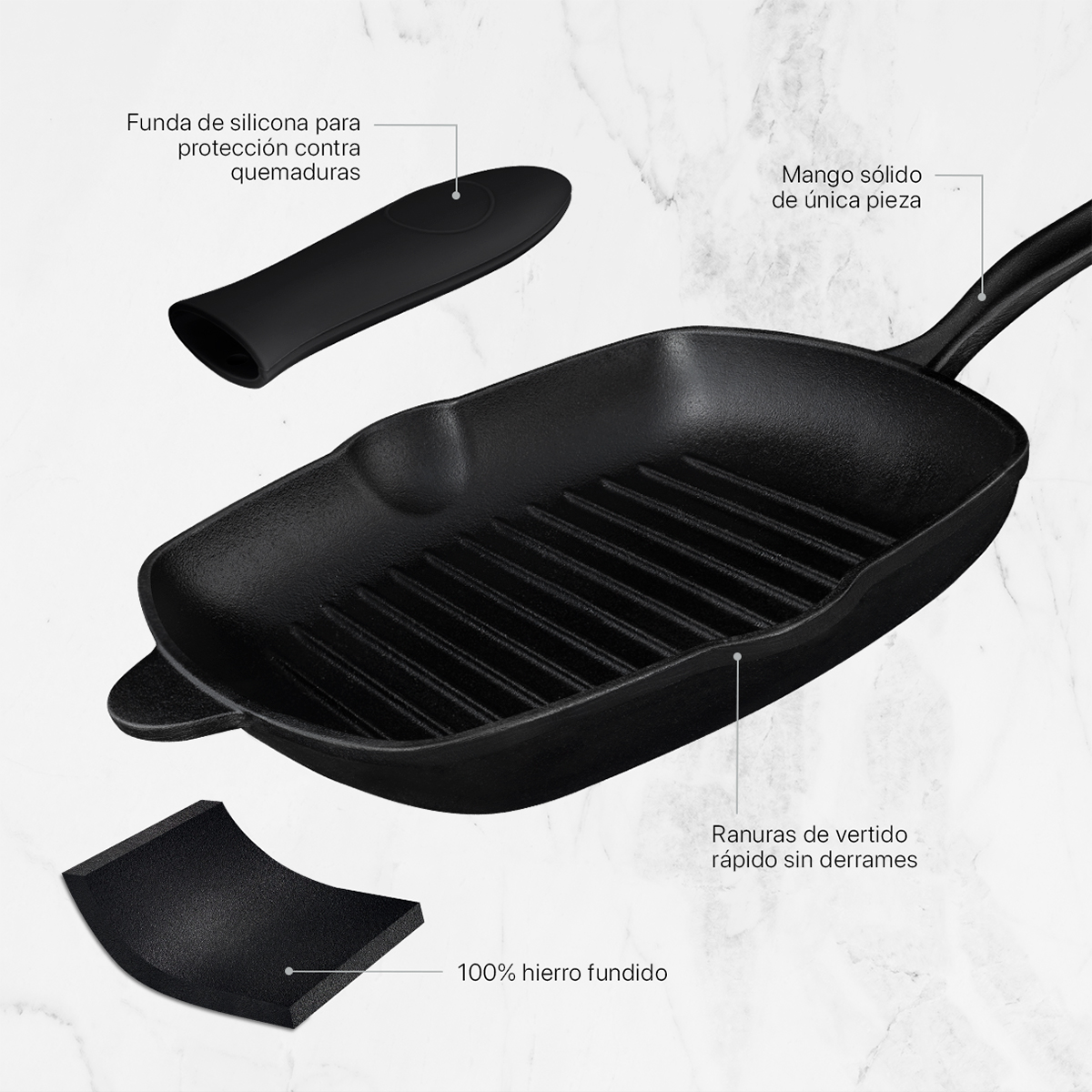 Sartén Grill con Antiadherente de Hierro Fundido Negro Cookify