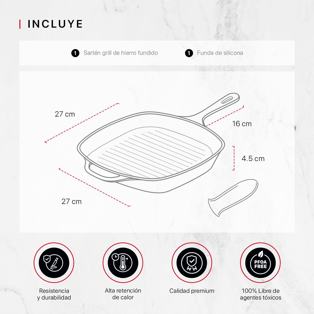 Sartén Grill con Antiadherente de Hierro Fundido Negro Cookify