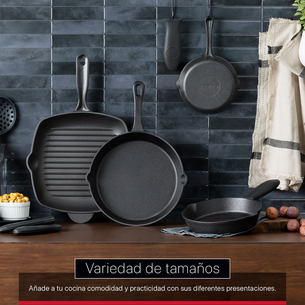 Sartén Grill con Antiadherente de Hierro Fundido Negro Cookify