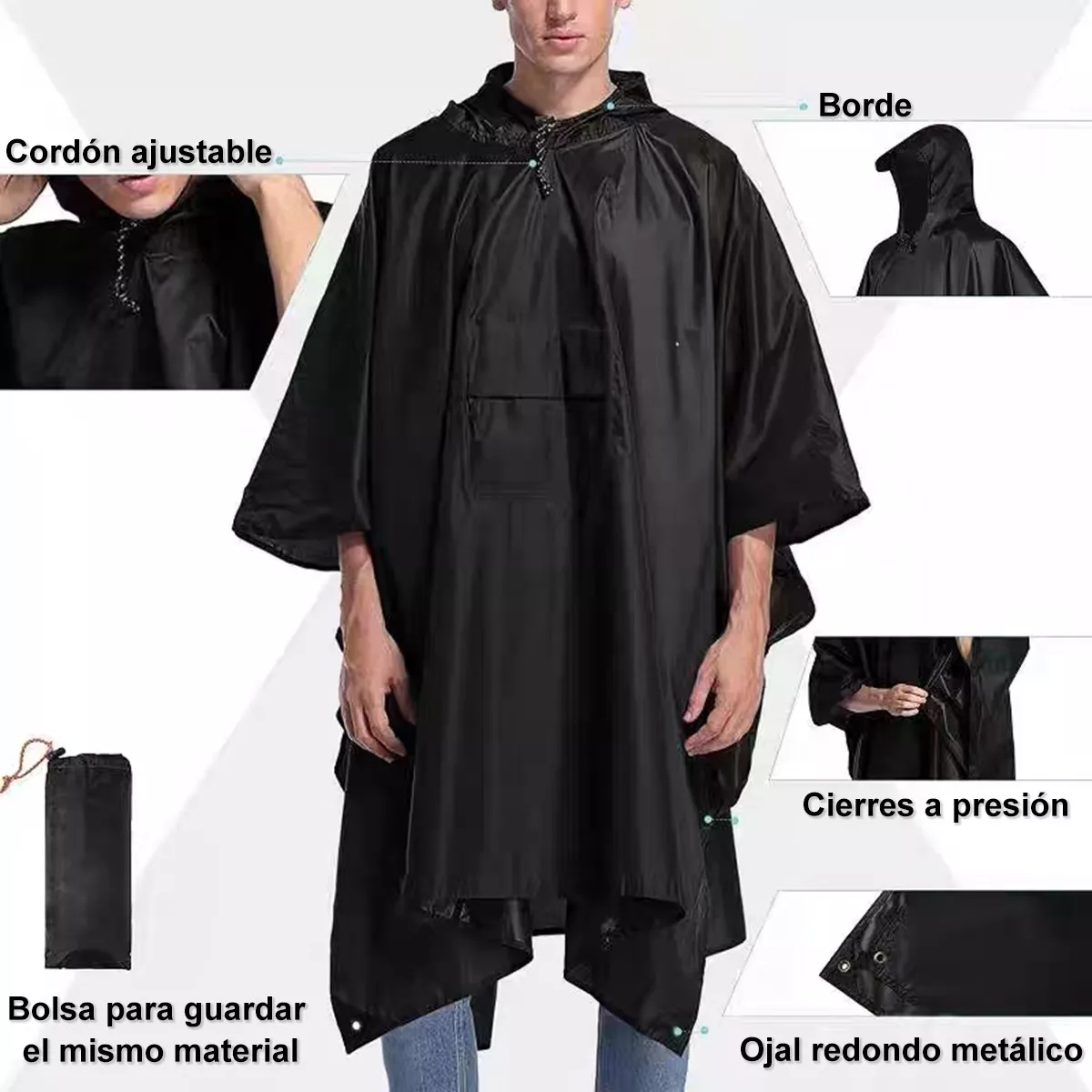 Poncho De Camping Impermeable Capa Multi Negro