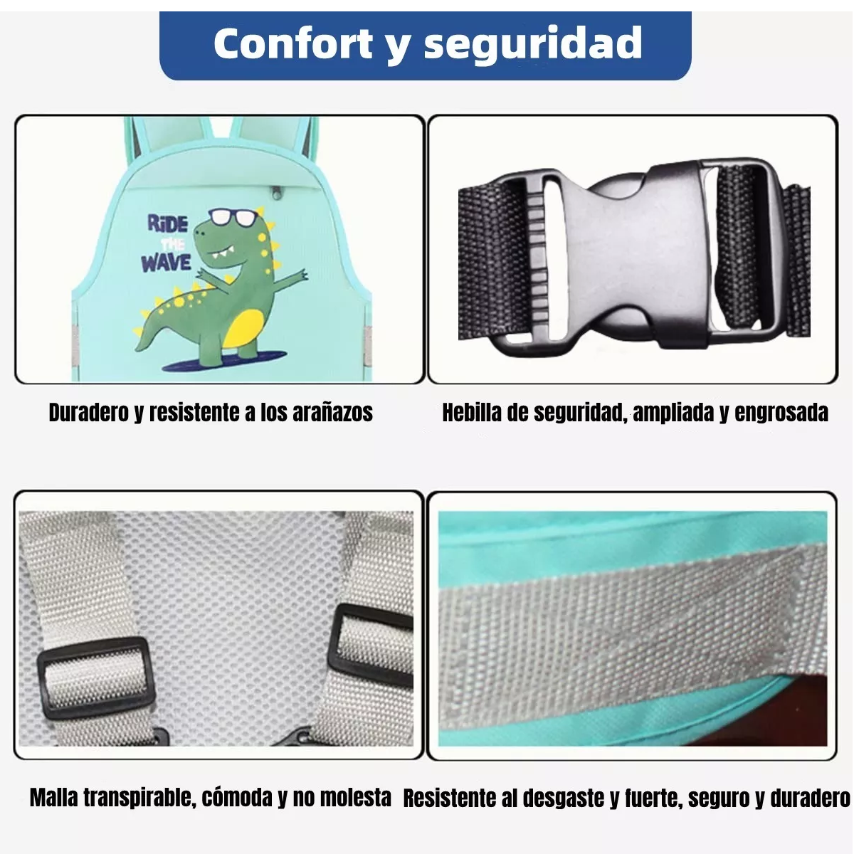 Cinturon De Seguridad Para Niño Moto Con Tiras Reflectantes Verde Claro