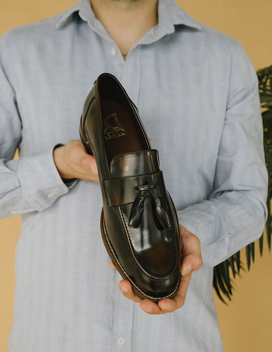 Mocasín Tassel Dasalo En Piel Vacuno Café Para Hombre