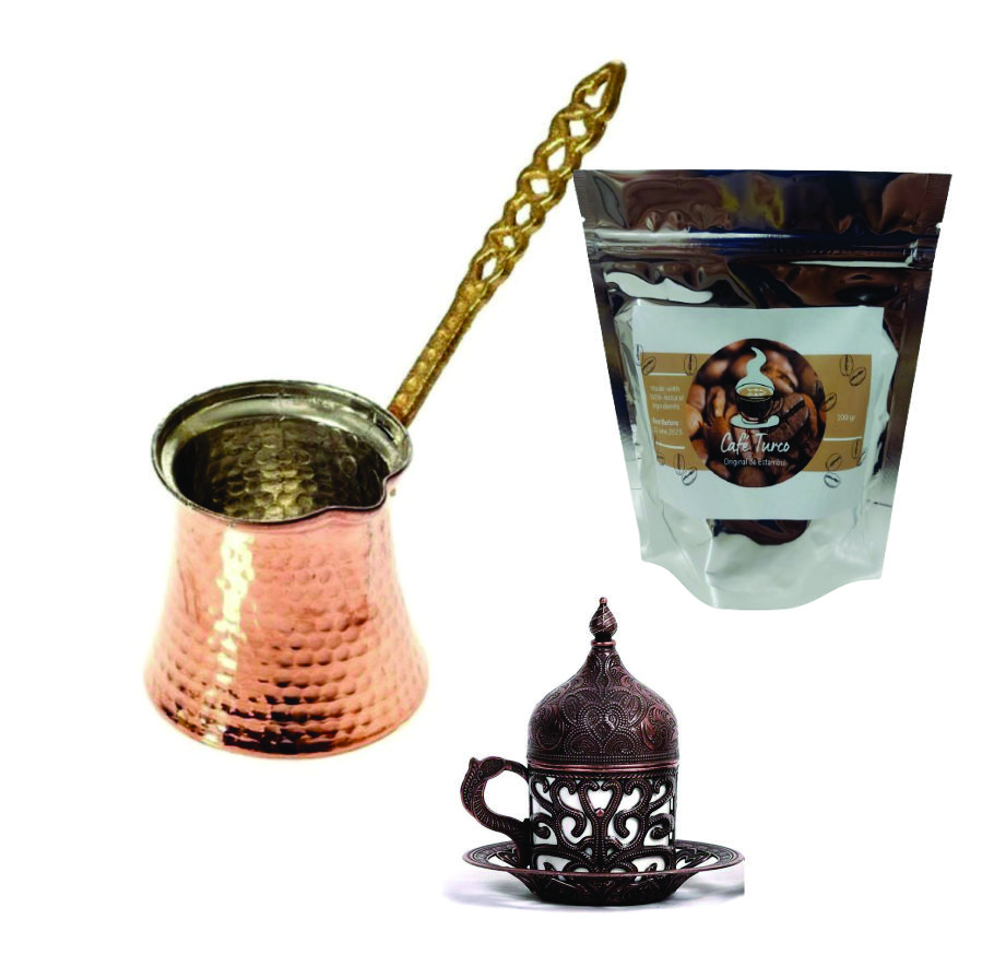 Kit Cafe + Pocillo + Taza Turca Arabe De Turquia Cafetera