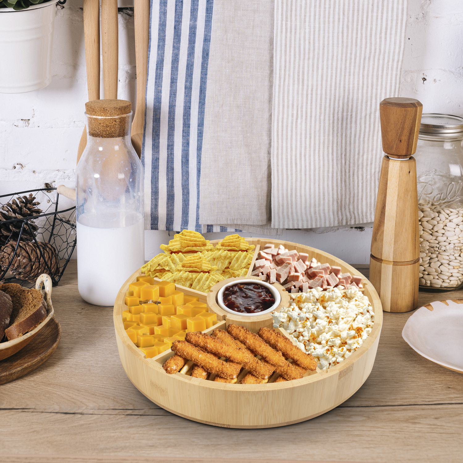 Plato Botanero de Bambú con salsero