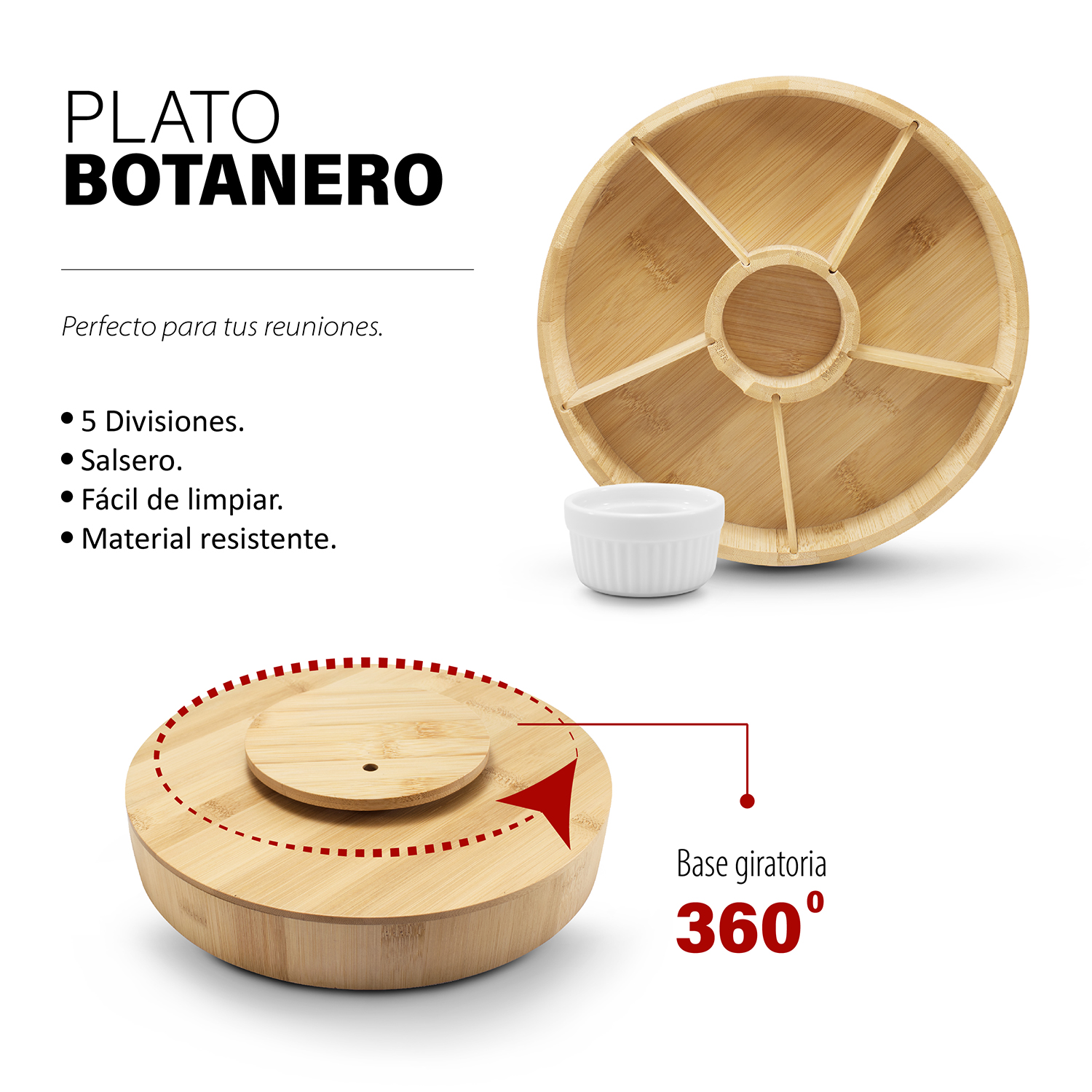 Plato Botanero de Bambú con salsero