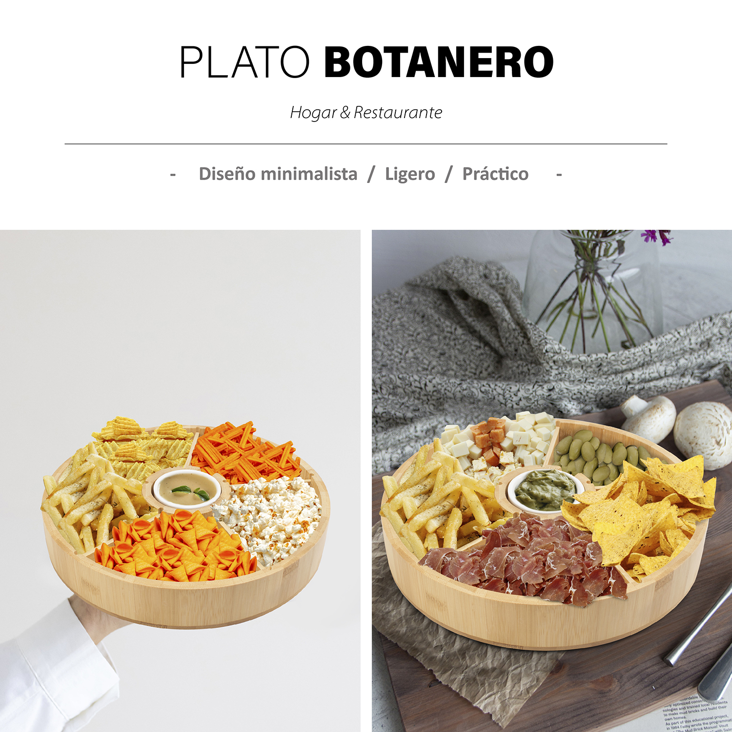 Plato Botanero de Bambú con salsero