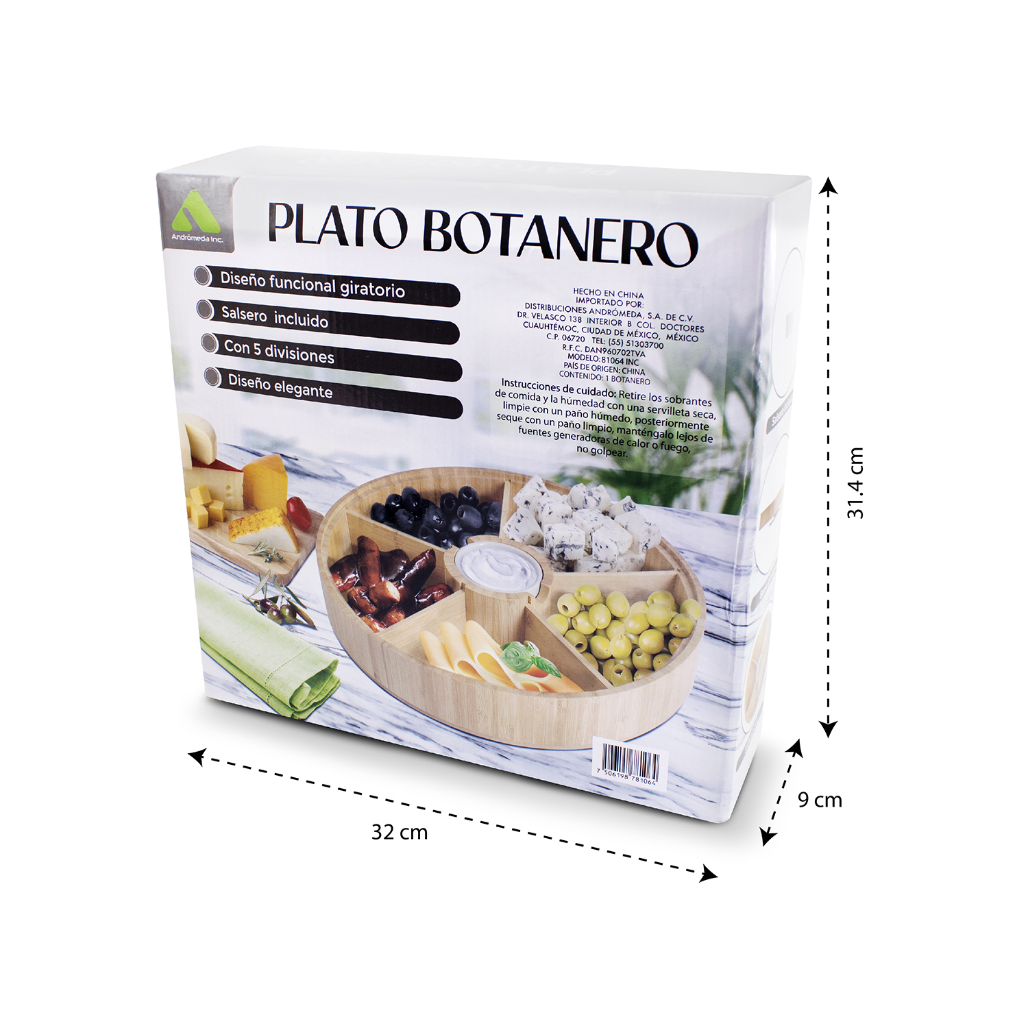 Plato Botanero de Bambú con salsero