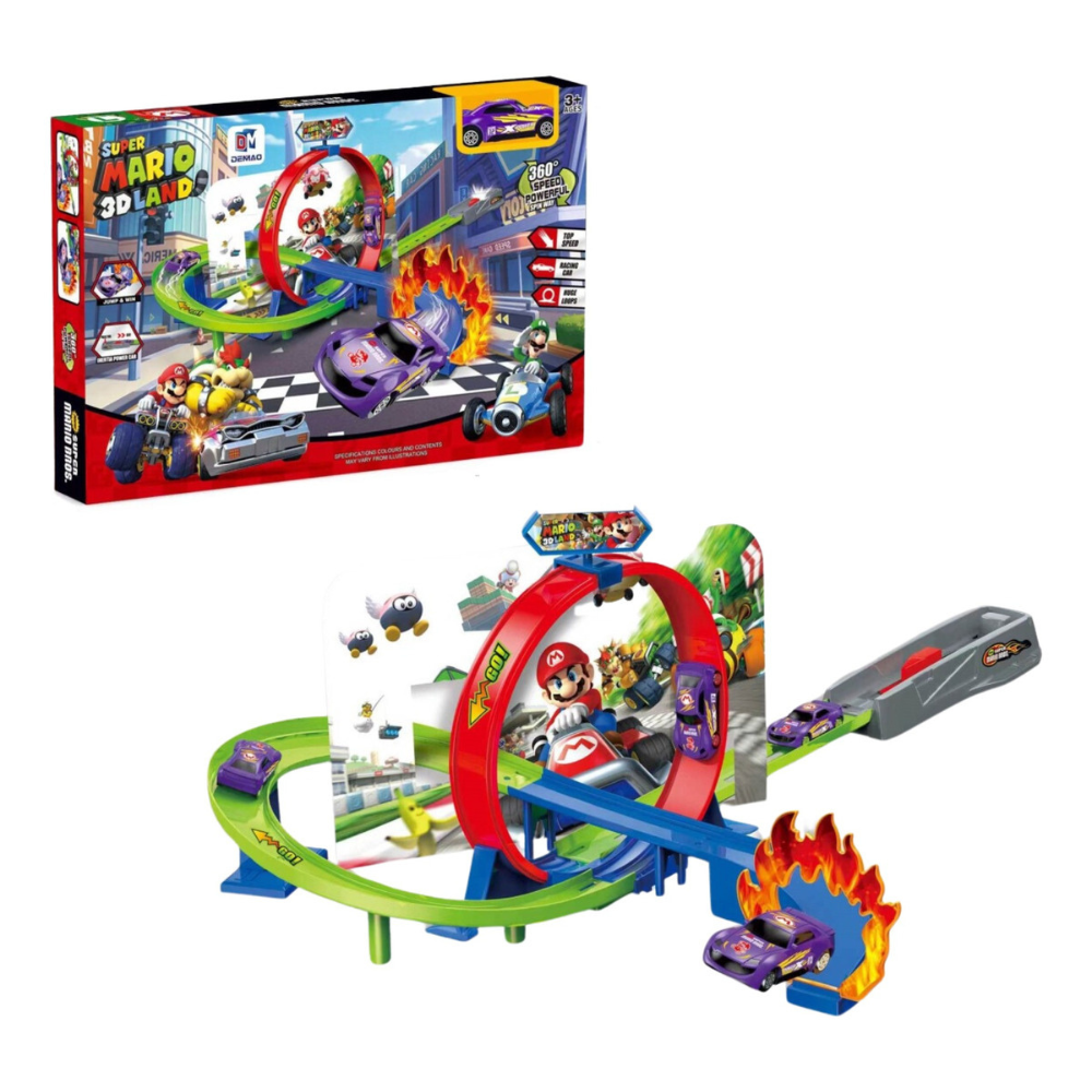 Pista de Carreras de Mario 82cm, Juguetes de Autos Kart para Niños, Pista de Super M Land con 1 Carrito Incluido, Rampa para Coches Desmontable, Juego Circuito de Carritos, Regalo Ideal