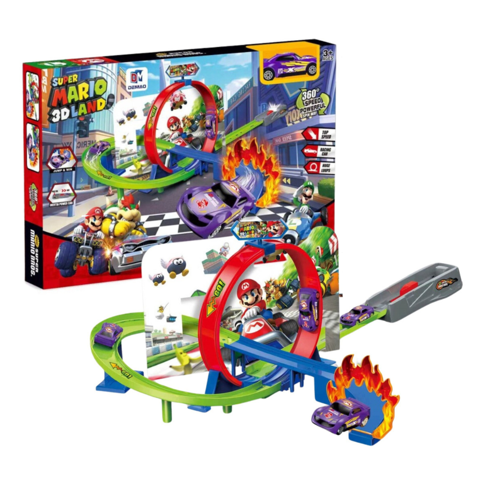 Pista de Carreras de Mario 82cm, Juguetes de Autos Kart para Niños, Pista de Super M Land con 1 Carrito Incluido, Rampa para Coches Desmontable, Juego Circuito de Carritos, Regalo Ideal