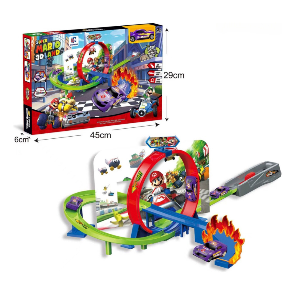 Pista de Carreras de Mario 82cm, Juguetes de Autos Kart para Niños, Pista de Super M Land con 1 Carrito Incluido, Rampa para Coches Desmontable, Juego Circuito de Carritos, Regalo Ideal