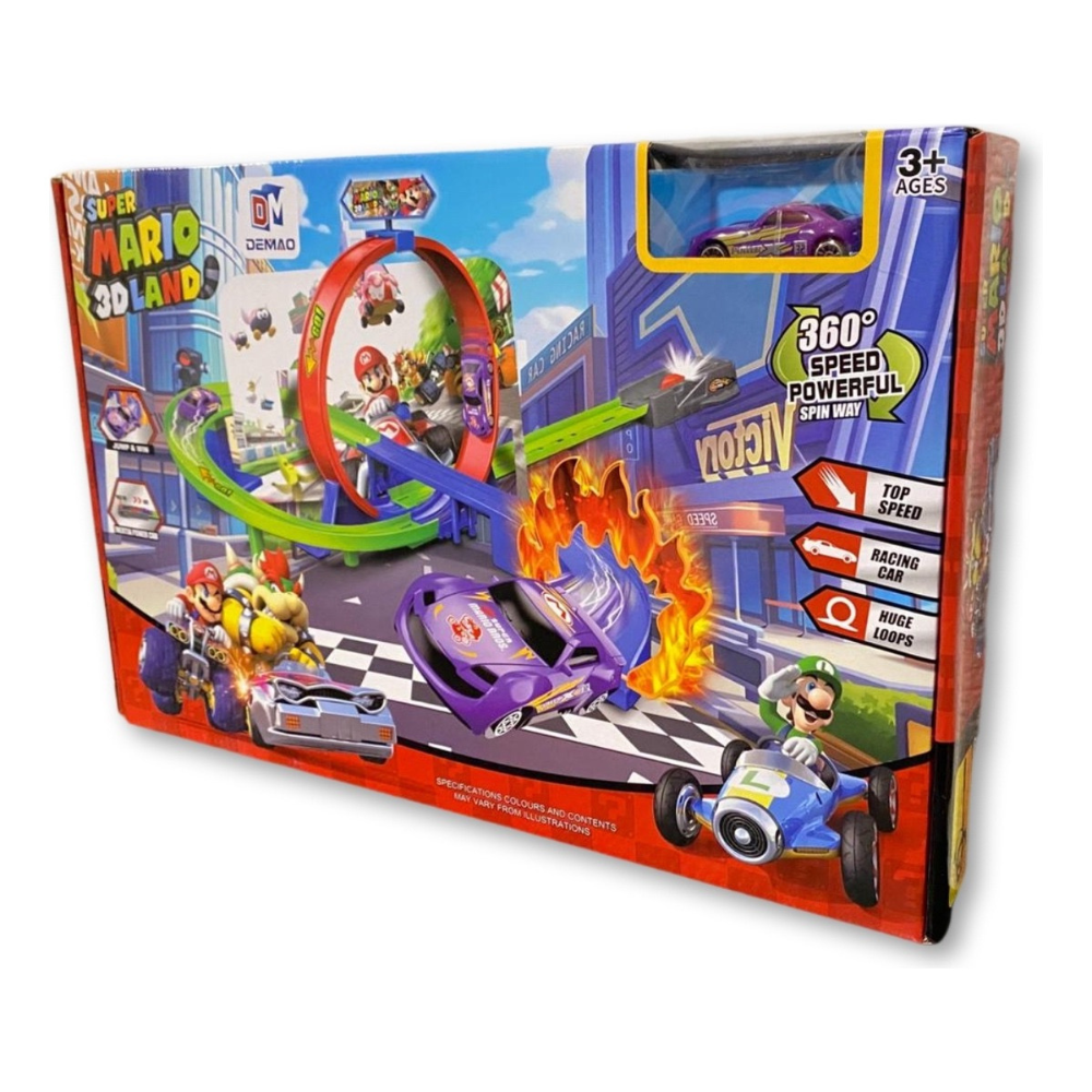 Pista de Carreras de Mario 82cm, Juguetes de Autos Kart para Niños, Pista de Super M Land con 1 Carrito Incluido, Rampa para Coches Desmontable, Juego Circuito de Carritos, Regalo Ideal
