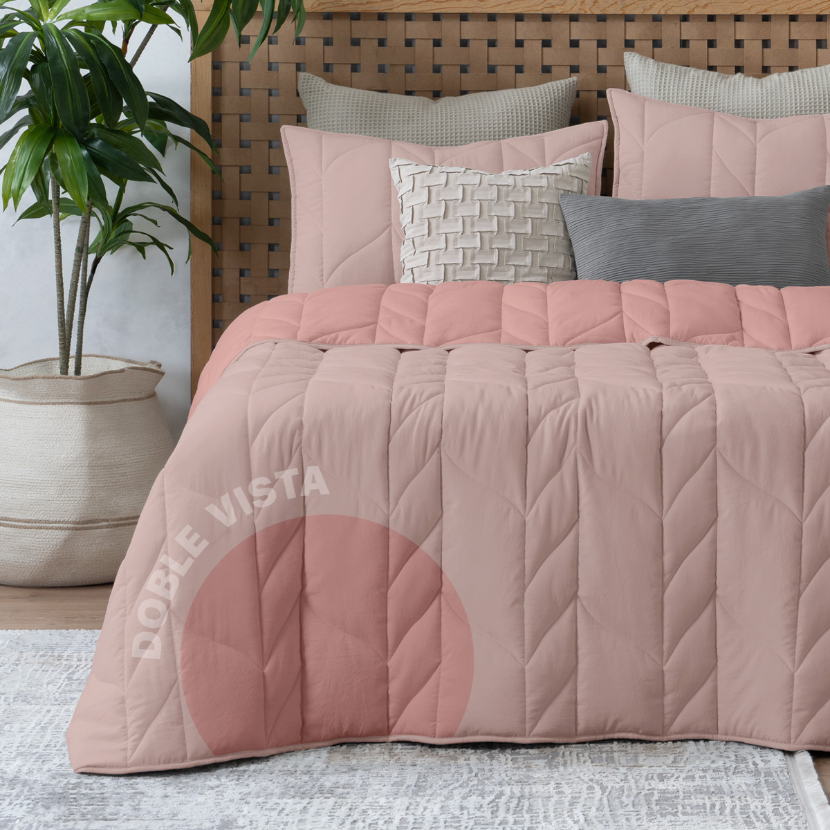 Edredón Capitonado de Lujo King Size con Fundas Palo de rosa - Rosa Esquimal.