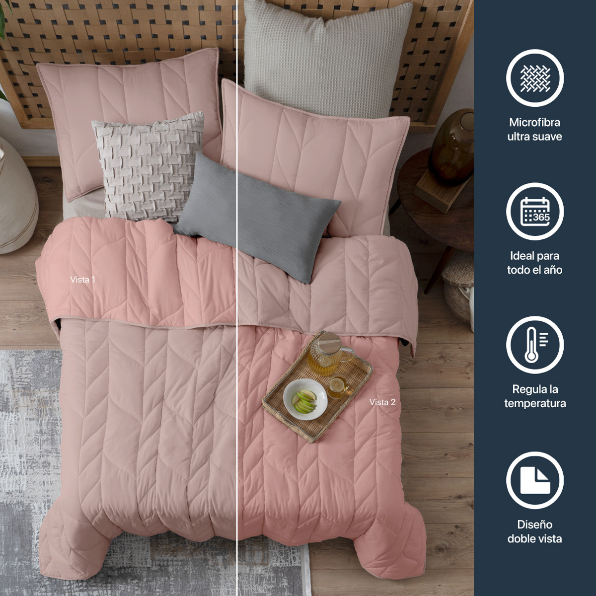 Edredón Capitonado de Lujo King Size con Fundas Palo de rosa - Rosa Esquimal.