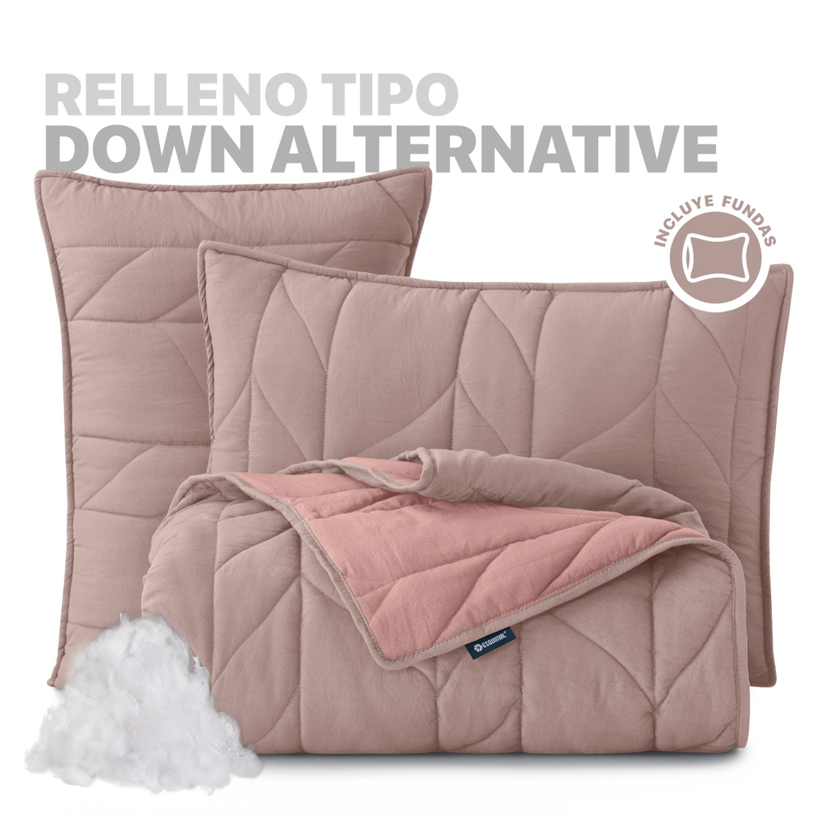 Edredón Capitonado de Lujo King Size con Fundas Palo de rosa - Rosa Esquimal.