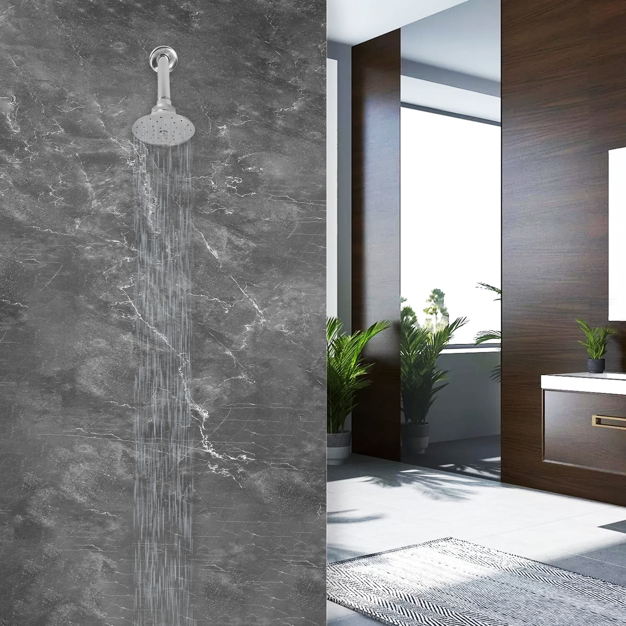 MEER Faucets  by CNX | Regadera Redonda de 7.6 cm con Cuello de 27 cm, Cabezal de Ducha y Tubo de Hierro Cromado. Multiposición, Anti-Sarro y Funciona con Presión Baja