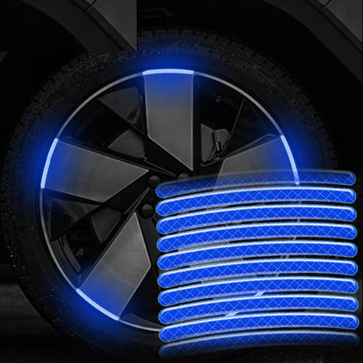 Pegatina azul cinta reflectante llanta neumático coche tira advertencia seguridad rueda moto bici